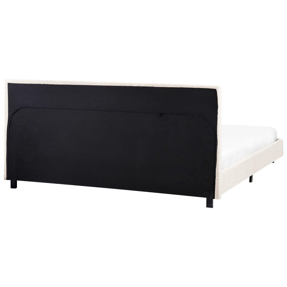 Letto matrimoniale imbottito bouclé bianco sporco 180 x 200 cm con rete e testata
