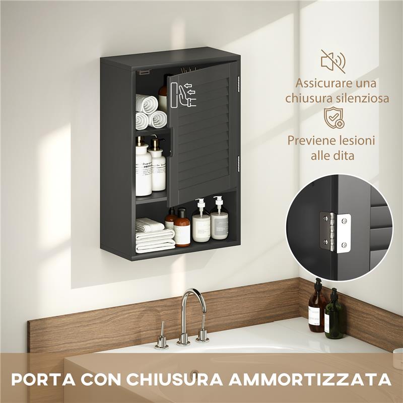 ARMADIETTO BAGNO A PARETE CON RIPIANO REGOLABILE E ANTA AMMORTIZZATA, 40X20X60 CM, NERO