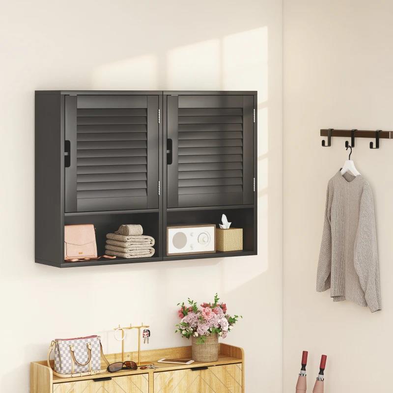 ARMADIETTO BAGNO A PARETE CON RIPIANO REGOLABILE E ANTA AMMORTIZZATA, 40X20X60 CM, NERO