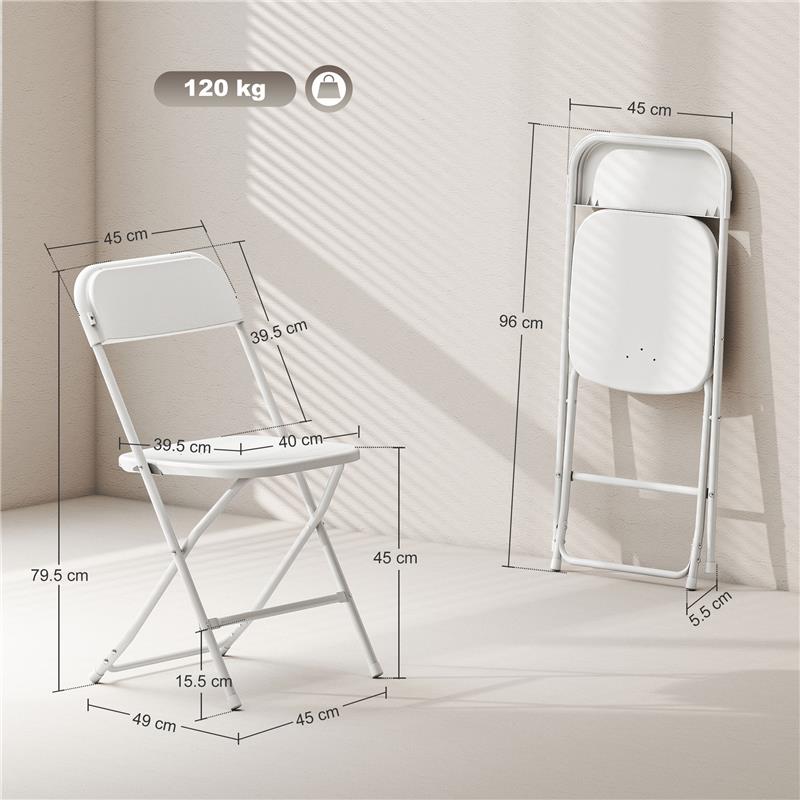 SET 4 SEDIE PIEGHEVOLI CON FORI DI DRENAGGIO IN PLASTICA E METALLO, 45X49X79.5 CM, BIANCO