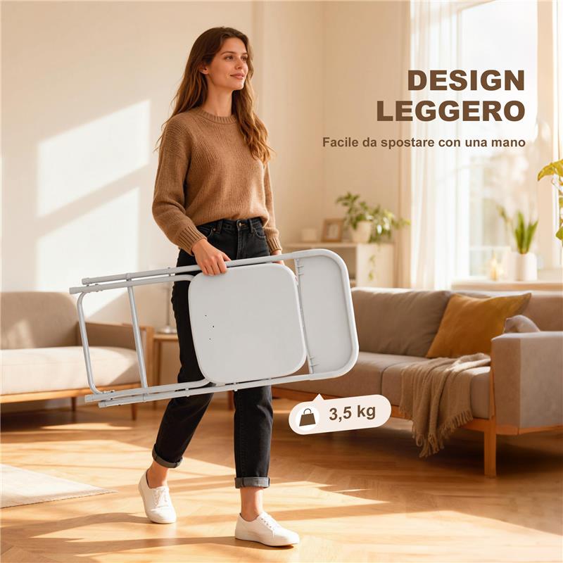 SET 4 SEDIE PIEGHEVOLI CON FORI DI DRENAGGIO IN PLASTICA E METALLO, 45X49X79.5 CM, BIANCO
