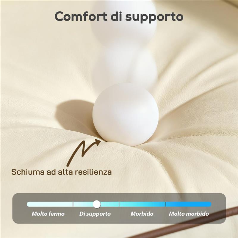 DIVANO 3 POSTI IN FINTA PELLE CON IMBOTTITURA SPESSA, TASCA LATERALE E 2 CUSCINI, 190X83X90 CM, BEIGE