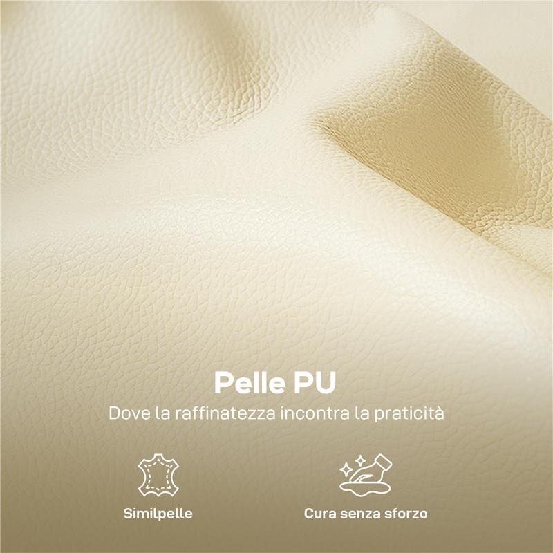 DIVANO 3 POSTI IN FINTA PELLE CON IMBOTTITURA SPESSA, TASCA LATERALE E 2 CUSCINI, 190X83X90 CM, BEIGE