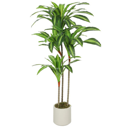 PIANTA ARTIFICIALE DI DRACENA VERDE IN PEVA E LEGNO CON VASO CONTENITORE IN PP E CEMENTO, 60X40X120 CM