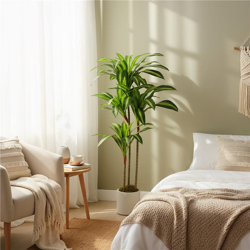 PIANTA ARTIFICIALE DI DRACENA VERDE IN PEVA E LEGNO CON VASO CONTENITORE IN PP E CEMENTO, 60X40X120 CM