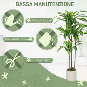PIANTA ARTIFICIALE DI DRACENA VERDE IN PEVA E LEGNO CON VASO CONTENITORE IN PP E CEMENTO, 60X40X120 CM