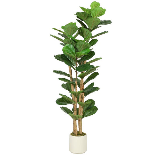 PIANTA DI FICO ARTIFICIALE VERDE IN PEVA E LEGNO CON VASO CONTENITORE IN PP E CEMENTO, 50X50X150 CM