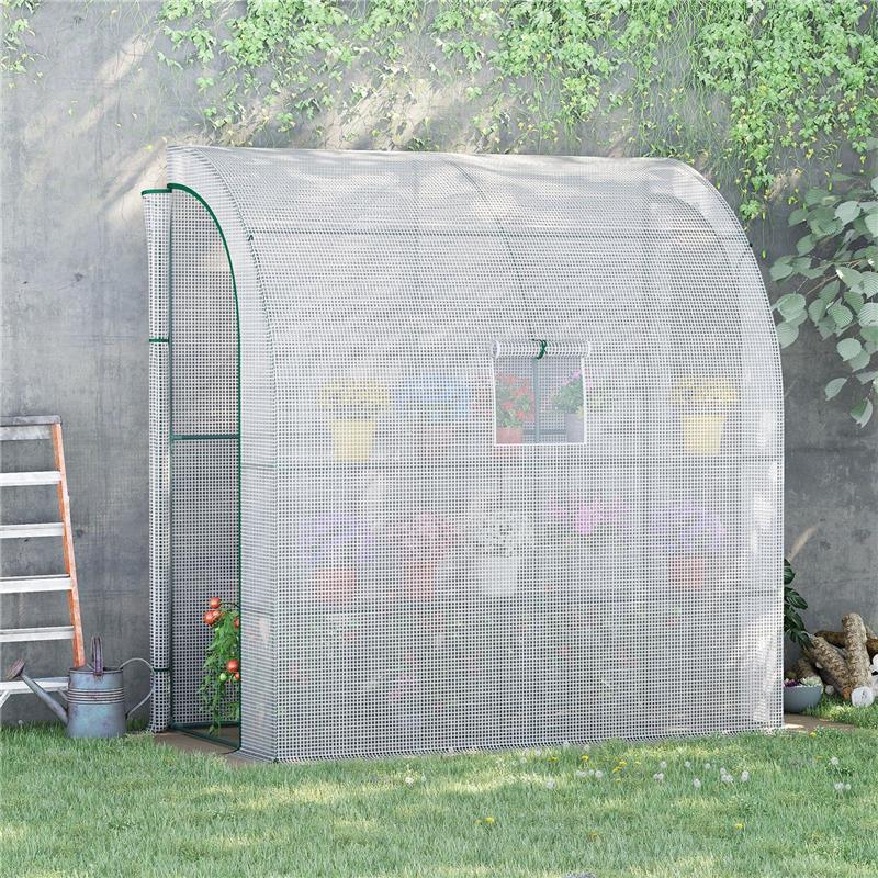 SERRA ADDOSSATA A 3 LIVELLI CON PORTE E FINESTRE AVVOLGIBILI, IN PE E ACCIAIO, 200X100X215 CM, VERDE E BIANCO