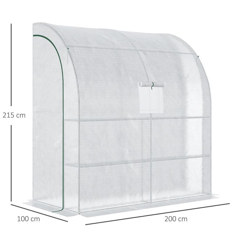 SERRA ADDOSSATA A 3 LIVELLI CON PORTE E FINESTRE AVVOLGIBILI, IN PE E ACCIAIO, 200X100X215 CM, VERDE E BIANCO