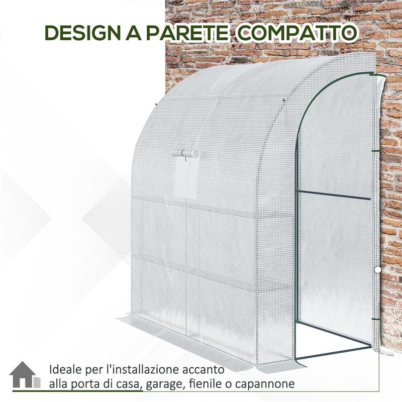 SERRA ADDOSSATA A 3 LIVELLI CON PORTE E FINESTRE AVVOLGIBILI, IN PE E ACCIAIO, 200X100X215 CM, VERDE E BIANCO