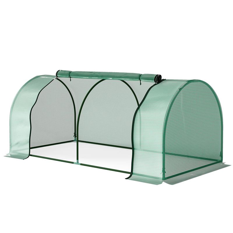 SERRA DA GIARDINO A TUNNEL IN ACCIAIO E CON COPERTURA IN PVC, 200X100X80 CM, VERDE