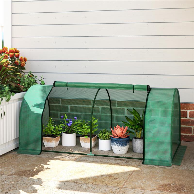 SERRA DA GIARDINO A TUNNEL IN ACCIAIO E CON COPERTURA IN PVC, 200X100X80 CM, VERDE
