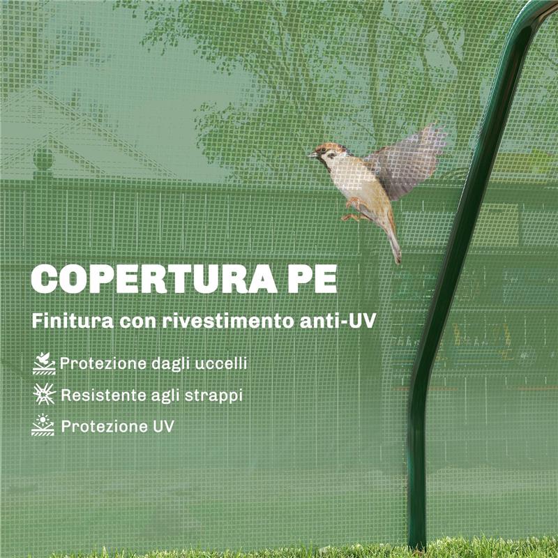 SERRA DA GIARDINO A TUNNEL IN ACCIAIO E CON COPERTURA IN PVC, 200X100X80 CM, VERDE