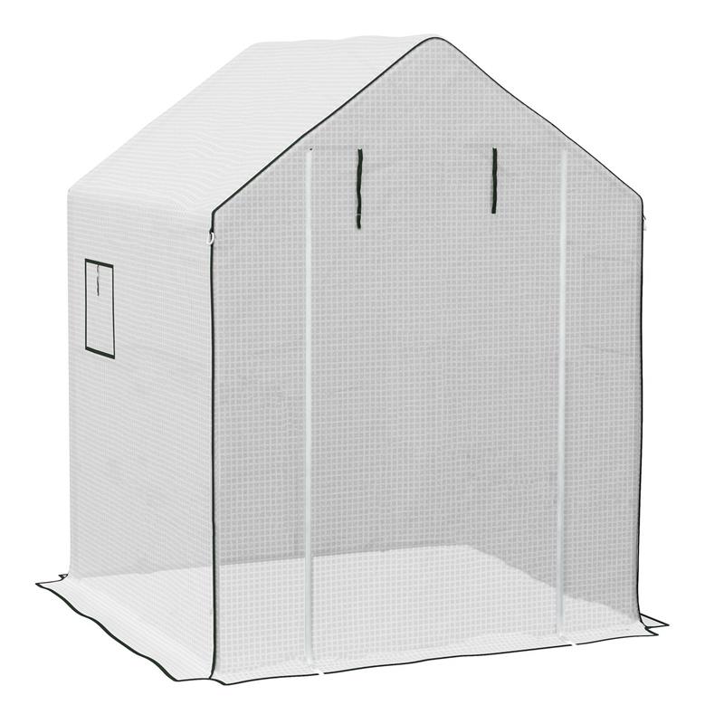COPERTURA PE PER SERRA DA GIARDINO CON PORTA A CERNIERA E FINESTRE, 140X143X190CM, BIANCO
