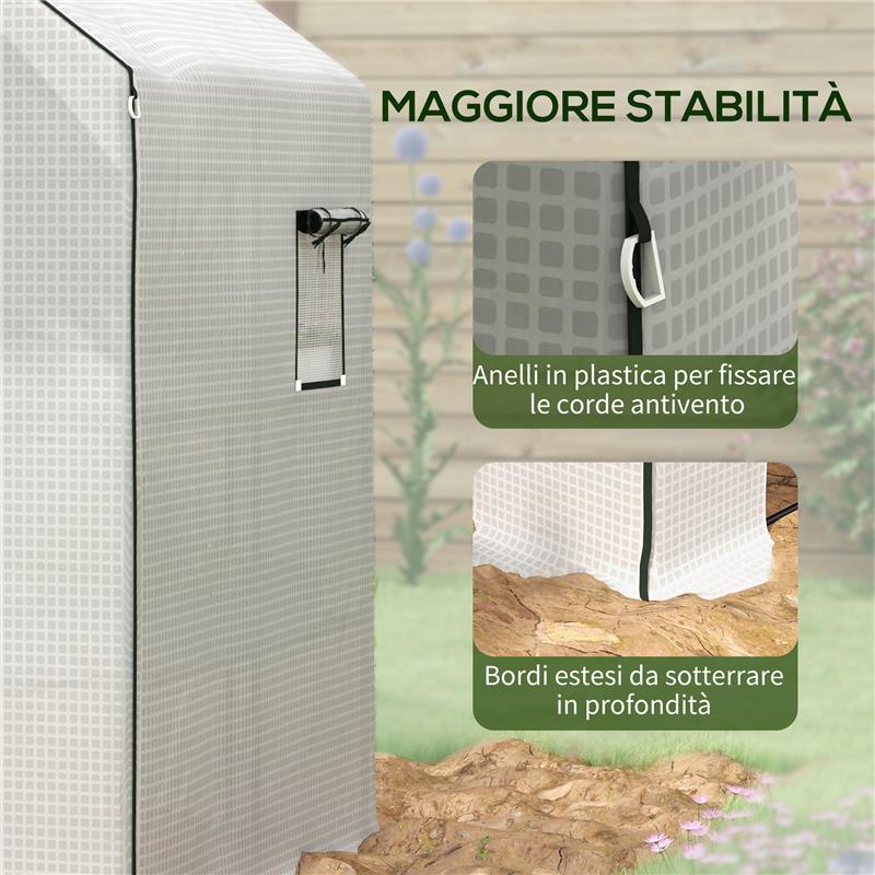 COPERTURA PE PER SERRA DA GIARDINO CON PORTA A CERNIERA E FINESTRE, 140X143X190CM, BIANCO