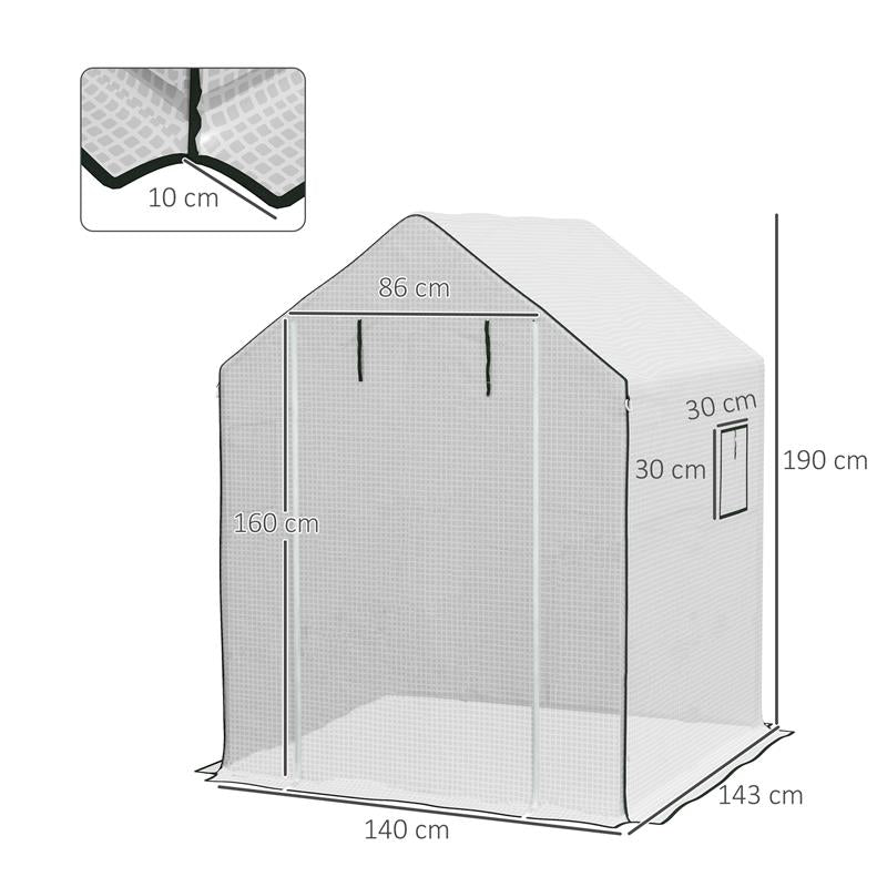 COPERTURA PE PER SERRA DA GIARDINO CON PORTA A CERNIERA E FINESTRE, 140X143X190CM, BIANCO