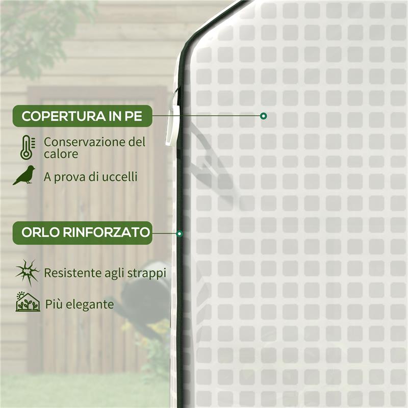 COPERTURA PE PER SERRA DA GIARDINO CON PORTA A CERNIERA E FINESTRE, 140X143X190CM, BIANCO