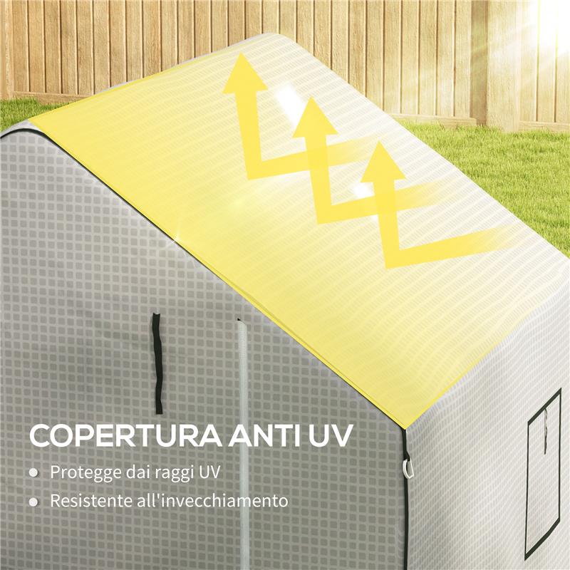 COPERTURA PE PER SERRA DA GIARDINO CON PORTA A CERNIERA E FINESTRE, 140X143X190CM, BIANCO