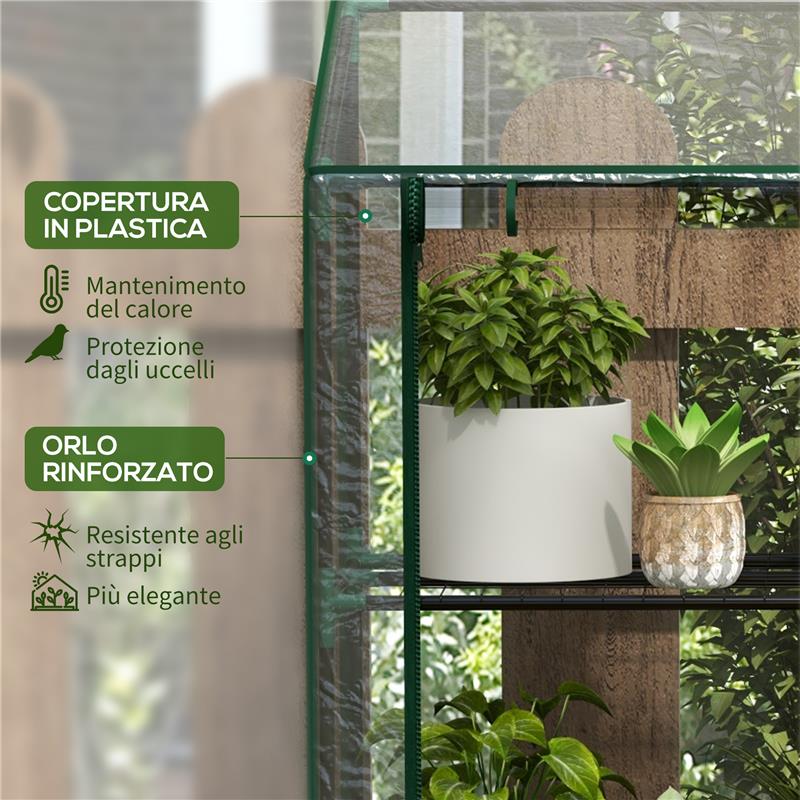 SERRA DA GIARDINO CON COPERTURA IN PE, 6 MENSOLE E 2 PORTE AVVOLGIBILI, 143X46X151CM, TRASPARENTE