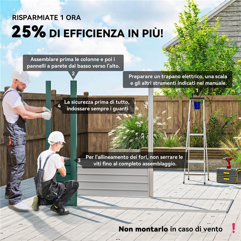 CAPANNO PORTA ATTREZZI CON 2 PRESE D'ARIA E CHIAVISTELLO, IN ACCIAIO, 249X121X183 CM, VERDE