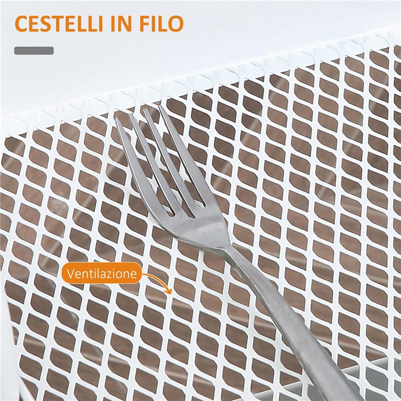 CARRELLO CUCINA MULTIUSO CON RUOTE GIREVOLI, 2 CESTI, CASSETTO E PIANO IN LEGNO, BIANCO