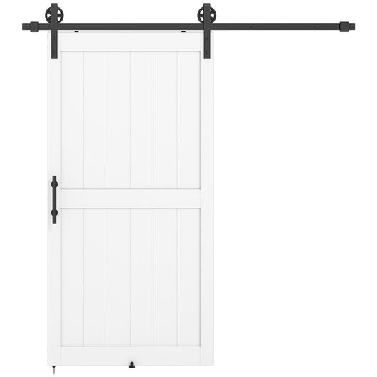 PORTA SCORREVOLE IN STILE COUNTRY CON BINARIO E MANIGLIA IN LEGNO E ACCIAIO, 106.6X213.4 CM, BIANCO E NERO