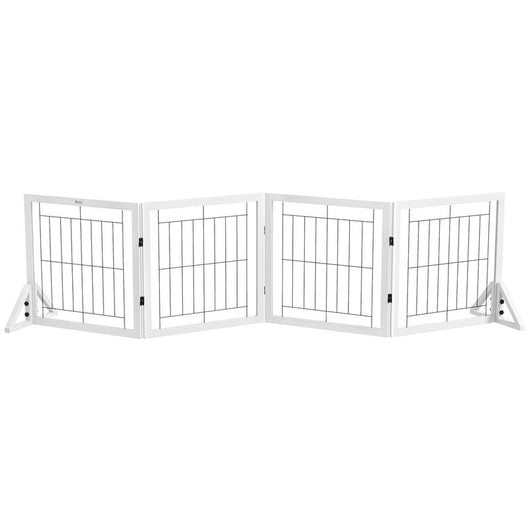 CANCELLINO PER CANI PIEGHEVOLE CON 4 PANNELLI E PIEDINI TRIANGOLARI, 280X70 CM, BIANCO