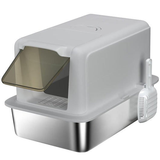 LETTIERA PER GATTI CHIUSA CON VASSOIO IN ACCIAIO, PALETTA E FILTRI, 40.5X60.5X41.5 CM, GRIGIO E ARGENTO