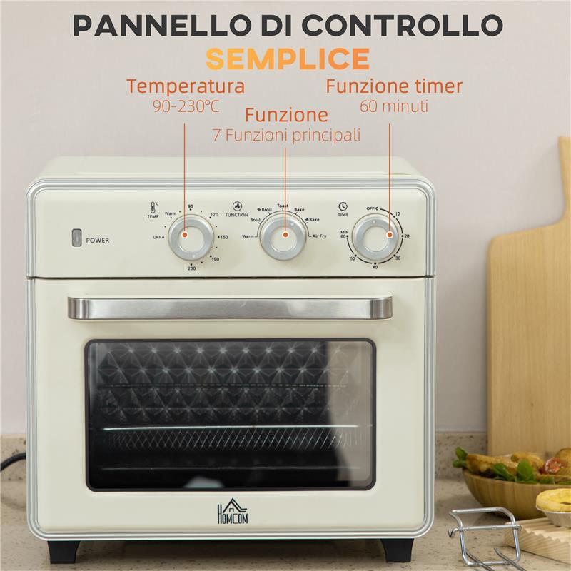 MINI FORNO ELETTRICO 20L VENTILATO 1400W CON ARIA CALDA E ACCESSORI, CREMA