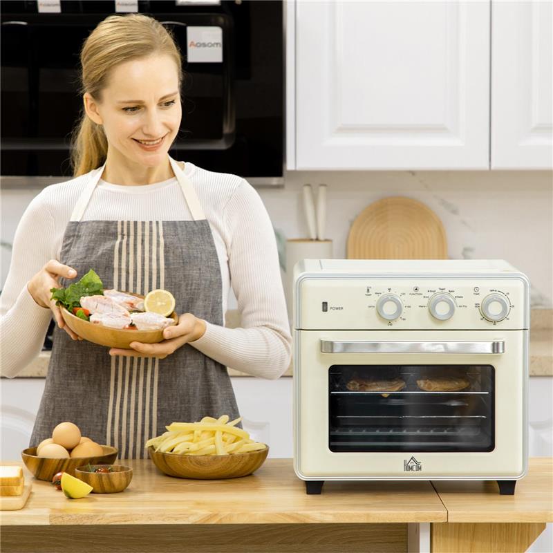 MINI FORNO ELETTRICO 20L VENTILATO 1400W CON ARIA CALDA E ACCESSORI, CREMA