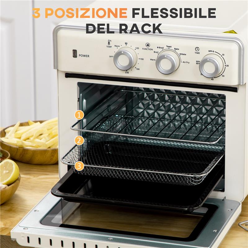 MINI FORNO ELETTRICO 20L VENTILATO 1400W CON ARIA CALDA E ACCESSORI, CREMA