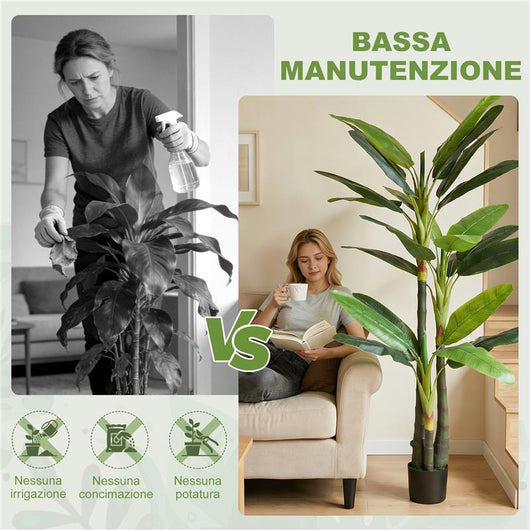 ALBERO DI BANANO ARTIFICIALE PIANTA FINTA CON 18 FOGLIE, 180 CM, VERDE