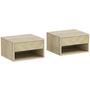 SET DI 2 COMODINI SOSPESI MODERNI CON CASSETTO E VANO APERTO, 37X32X21 CM, LEGNO NATURALE