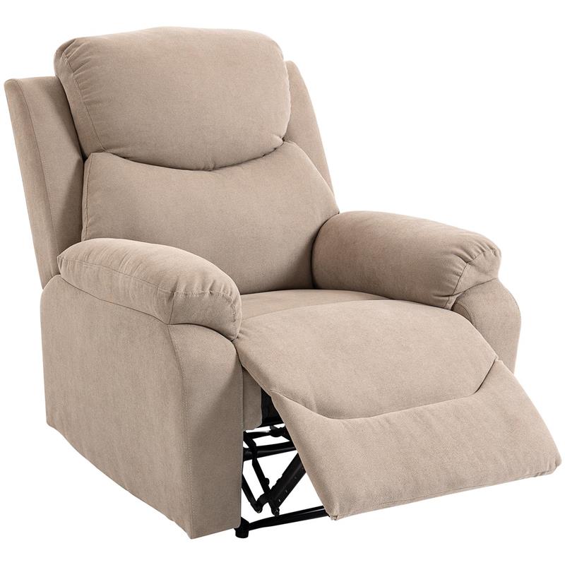 POLTRONA RECLINABILE MANUALE IN TESSUTO CUSCINO SPESSO, BRACCIOLI IMBOTTITI E POGGIAPIEDI, BEIGE