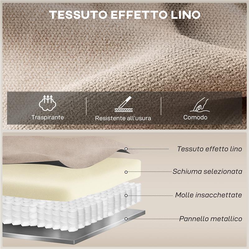POLTRONA RECLINABILE MANUALE IN TESSUTO CUSCINO SPESSO, BRACCIOLI IMBOTTITI E POGGIAPIEDI, BEIGE