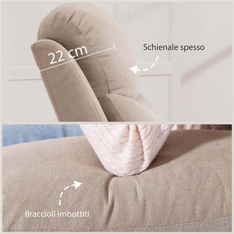 POLTRONA RECLINABILE MANUALE IN TESSUTO CUSCINO SPESSO, BRACCIOLI IMBOTTITI E POGGIAPIEDI, BEIGE