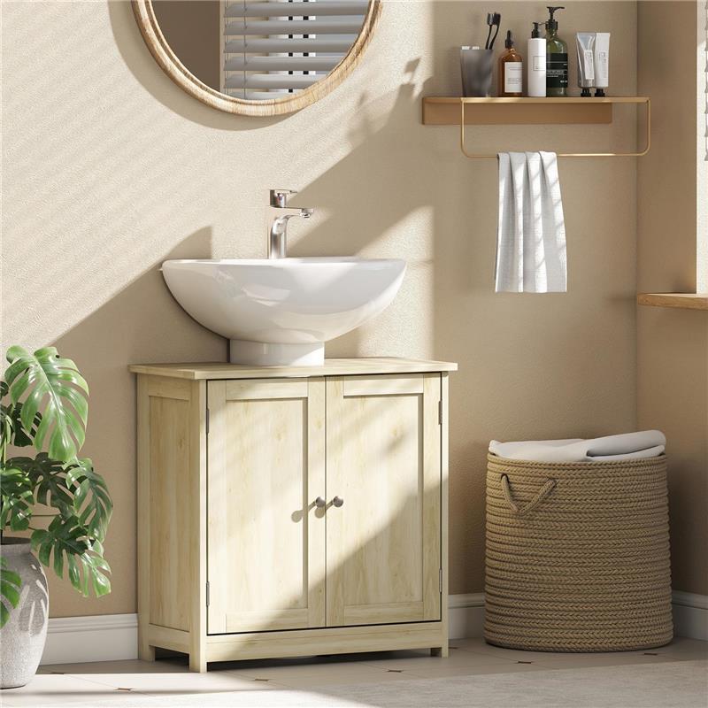 MOBILE SOTTOLAVABO A 2 ANTE CON RIPIANO REGOLABILE E INTAGLIO A U, 60X30X60 CM, ROVERE