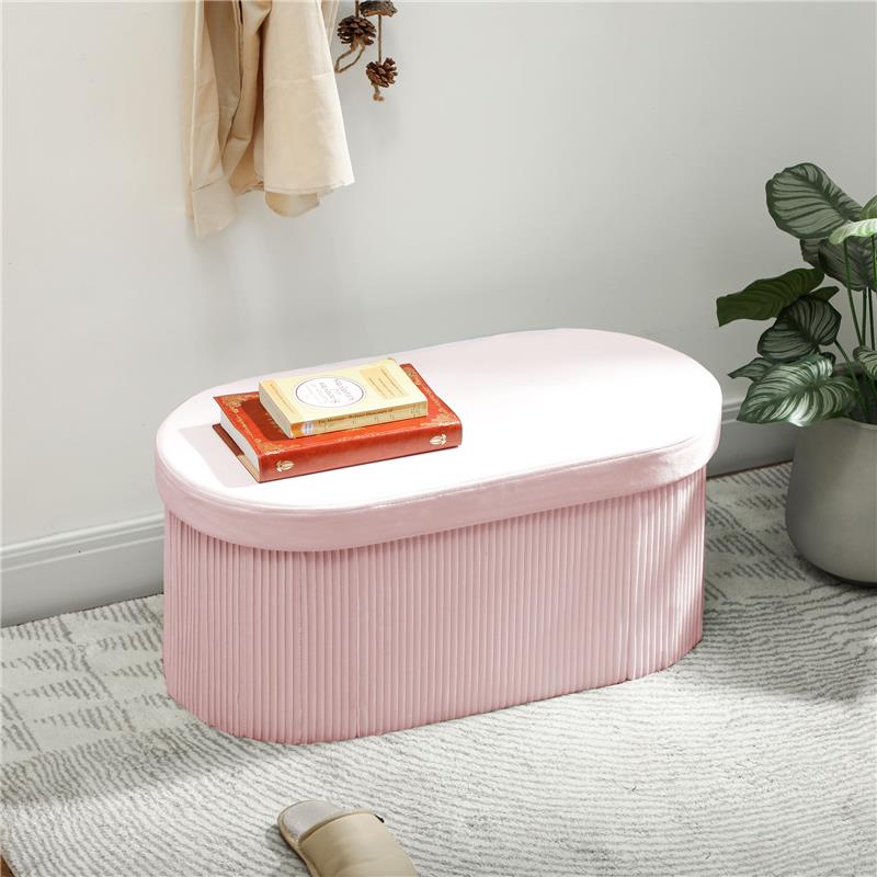 POUF CONTENITORE PIEGHEVOLE CON VANO DA 72L E RIVESTIMENTO IN VELLUTO, 76X38X35 CM, ROSA