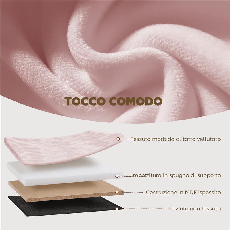 POUF CONTENITORE PIEGHEVOLE CON VANO DA 72L E RIVESTIMENTO IN VELLUTO, 76X38X35 CM, ROSA
