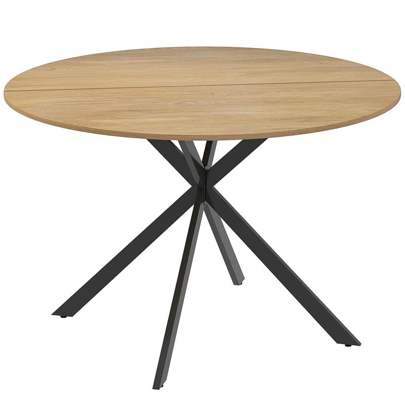 TAVOLO DA PRANZO ROTONDO STILE INDUSTRIALE CON GAMBE A CROCE IN ACCIAIO, 120X75 CM, COLORE QUERCIA