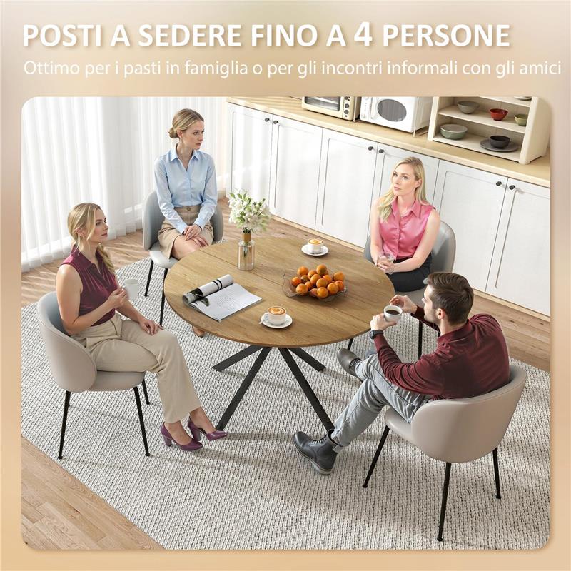 TAVOLO DA PRANZO ROTONDO STILE INDUSTRIALE CON GAMBE A CROCE IN ACCIAIO, 120X75 CM, COLORE QUERCIA