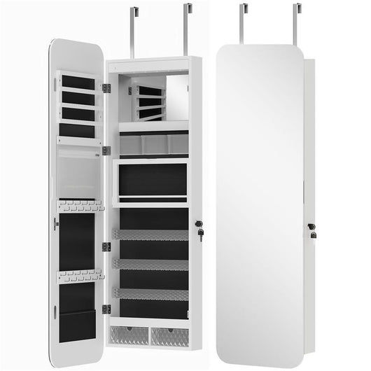 SPECCHIERA PORTAGIOIE DA PARETE E PORTA CON SPECCHIO INTERNO ILLUMINATO E SERRATURA, 37X10X120 CM