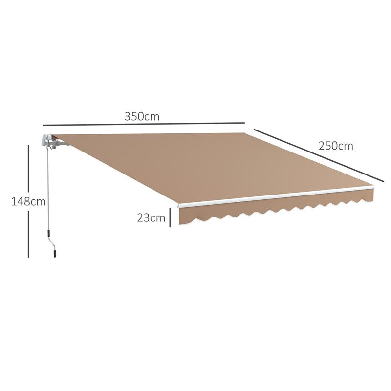 TENDA DA SOLE PER ESTERNO AVVOLGIBILE A BRACCI CON APERTURA A MANOVELLA, 350X250 CM, MARRONE