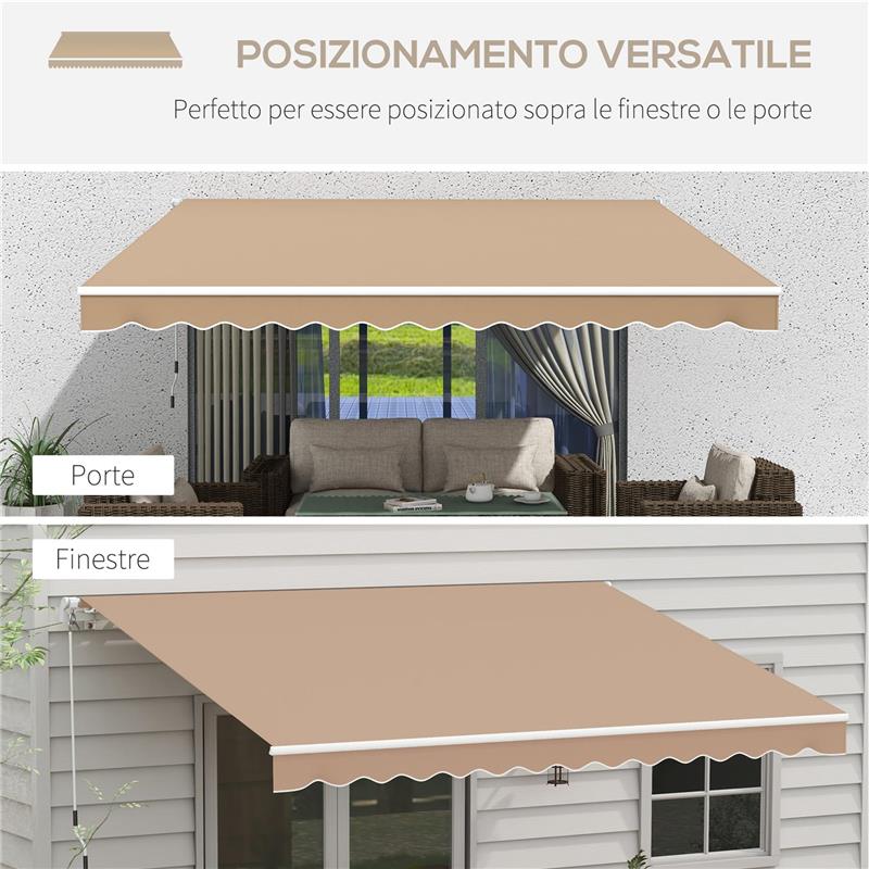 TENDA DA SOLE PER ESTERNO AVVOLGIBILE A BRACCI CON APERTURA A MANOVELLA, 350X250 CM, MARRONE