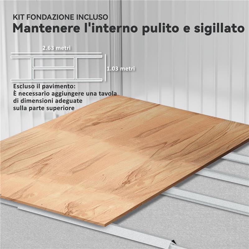 CASETTA DA GIARDINO IN METALLO CON PRESE D'ARIA E DOPPIA PORTA SCORREVOLE, 277X195X192 CM, ARGENTO