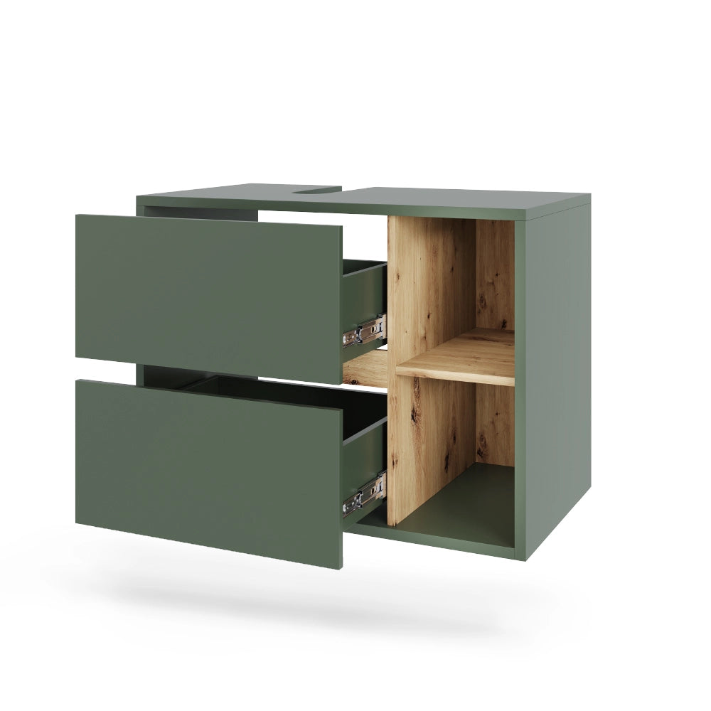 Vicco Mobiletto per lavabo Verde/Artigianale 80 x 60 cm con 2 cassetti