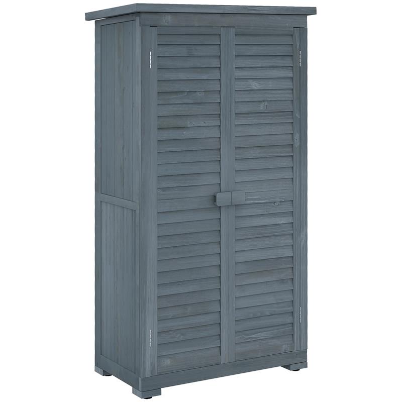 ARMADIO DA ESTERNO IN LEGNO CON 2 PORTE A PERSIANA E RIPIANI INTERNI, 87X46.5X160 CM, GRIGIO
