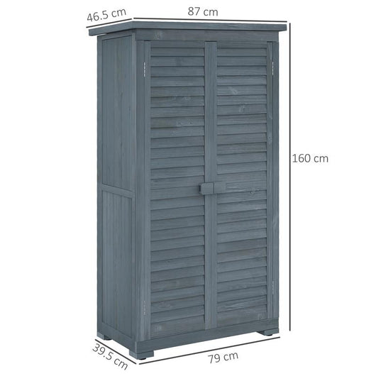 ARMADIO DA ESTERNO IN LEGNO CON 2 PORTE A PERSIANA E RIPIANI INTERNI, 87X46.5X160 CM, GRIGIO