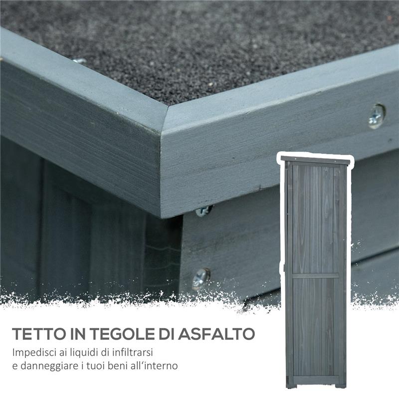 ARMADIO DA ESTERNO IN LEGNO CON 2 PORTE A PERSIANA E RIPIANI INTERNI, 87X46.5X160 CM, GRIGIO