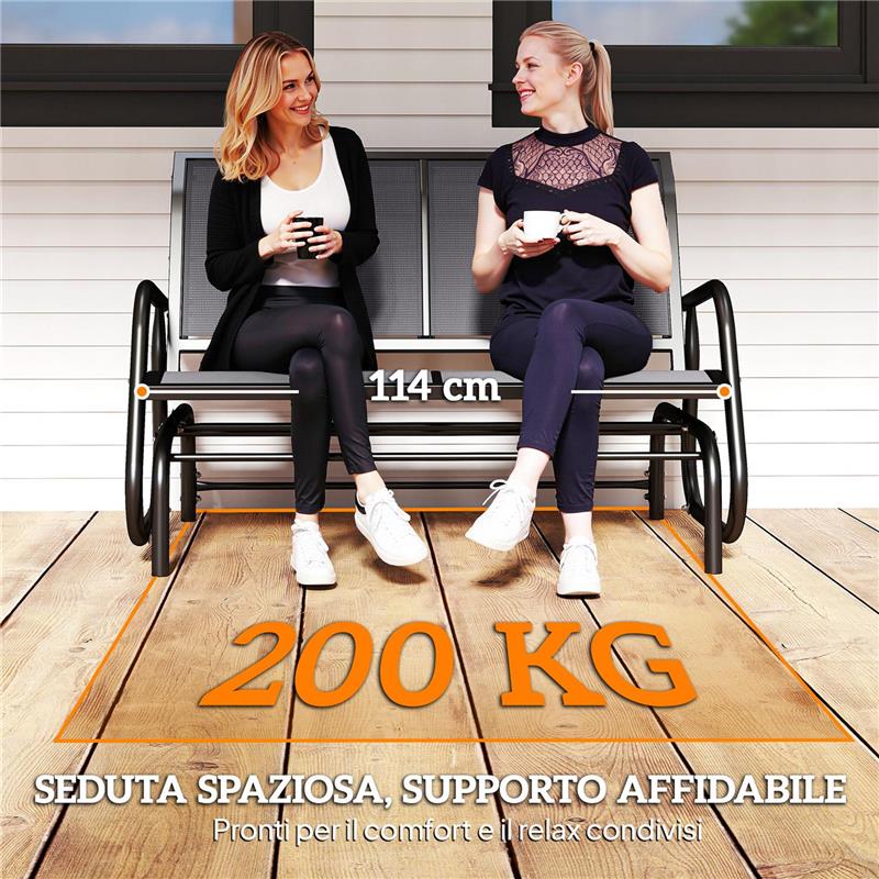 PANCHINA A DONDOLO 2 POSTI DA GIARDINO IN METALLO E TESSUTO A RETE, 120X70X85 CM, GRIGIO